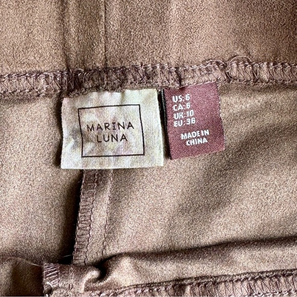 Marina Luna Faux Suede Stretch Chocolate Brown Pull On Leggings – Size 6 - Picture 3 of 9
